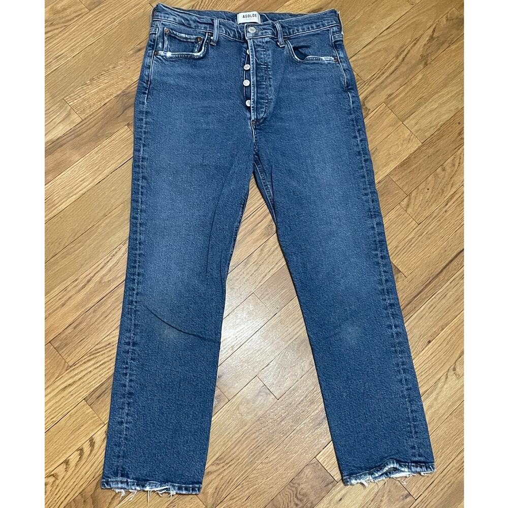 Agolde Riley Medium Wash Button Fly High Rise Cropped Denim Jeans  29